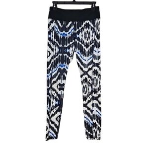Express Workout Leggings Running Pants Black White Blue Print